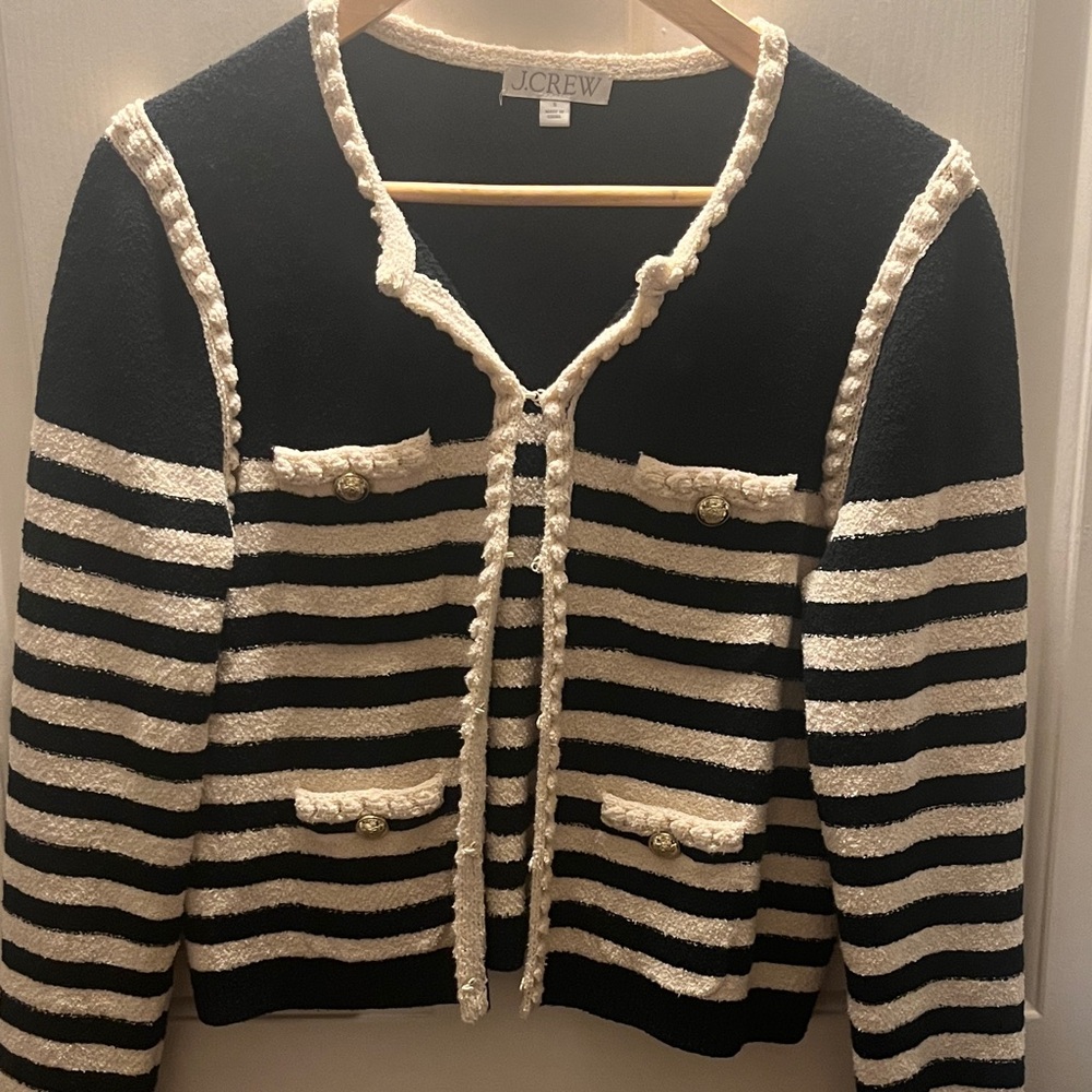 J. Crew Navy and Cream Striped Cardigan